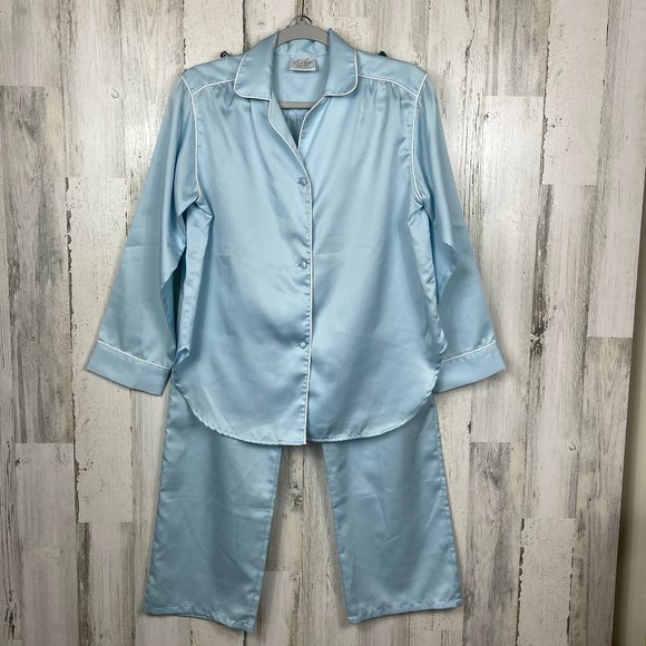 Vintage sating pajama set button top & pant M